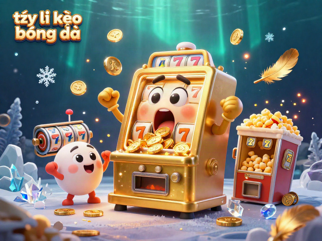 Celebrate your wins with tỷ lệ kèo bóng đá, golden slot machines hitting jackpots surrounded by festive casino elements.