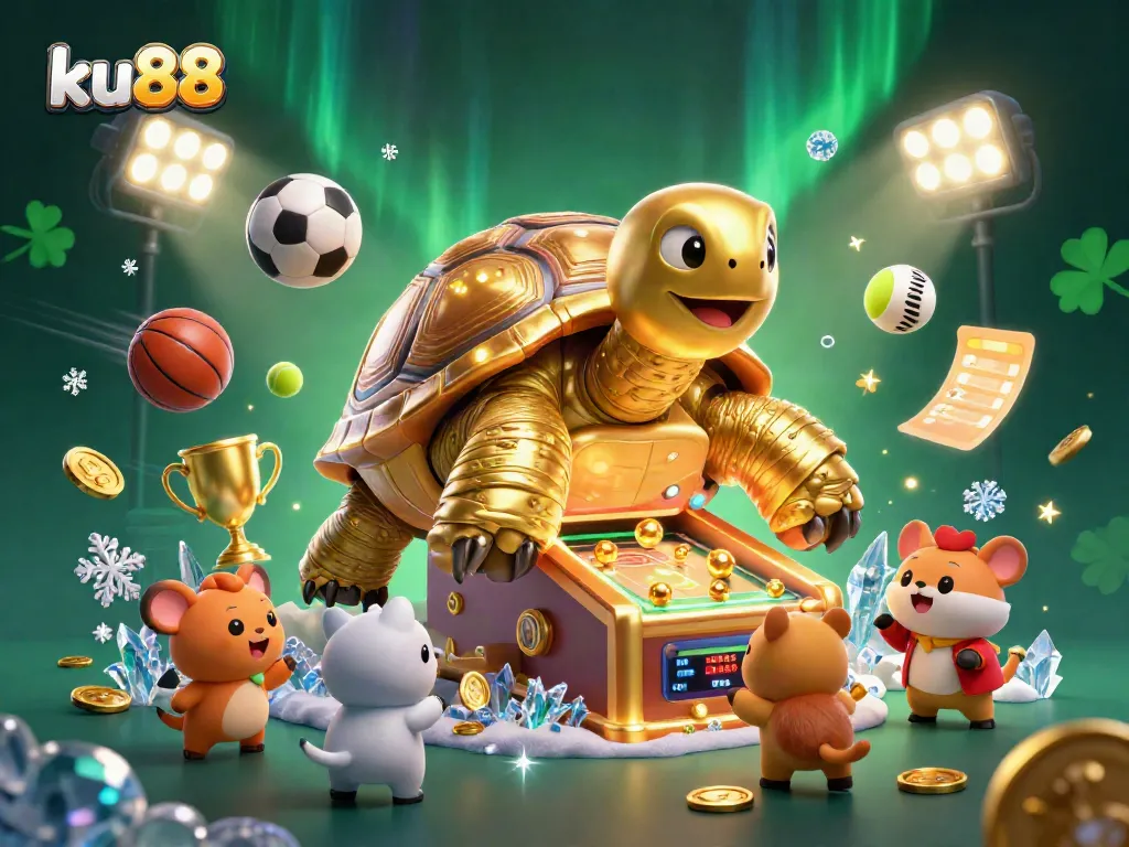 Join the excitement at ku88: Play thrilling games with a golden tortoise pinball machine.
