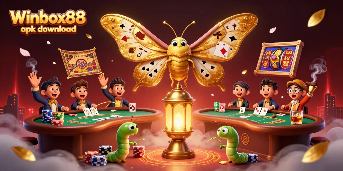 Experience Winbox88 apk download through a vibrant casino scene featuring colorful poker elements.